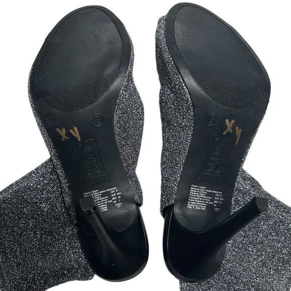 Brash Silver Sparkly High Heels Peep Toe Pumps Four inch Heel Bootie Open Back - Picture 9 of 12